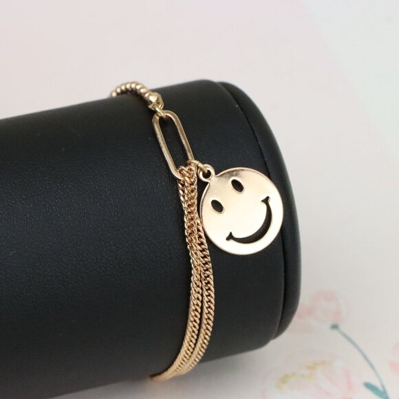 "Rose Gold Bracelet with Smiley Charm, Dual Chain, XPBL1090 - Picture 8 of 12